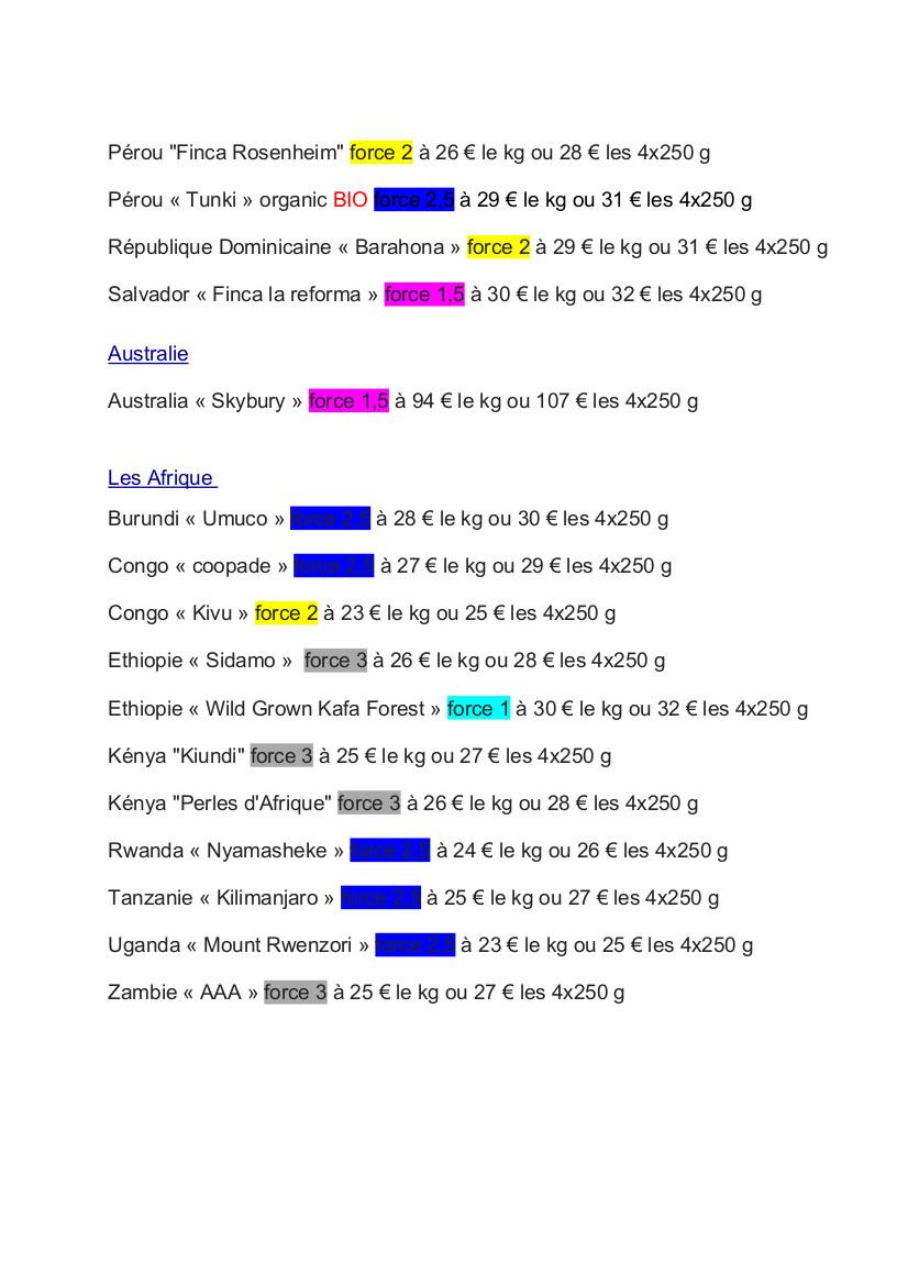 Liste cafes dispos 2024 2